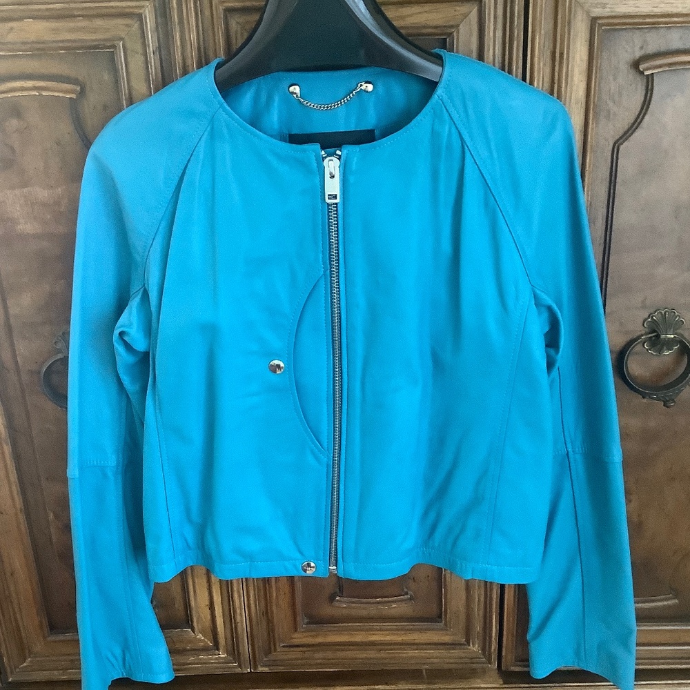 Diesel blue lambskin leather jacket, size medium